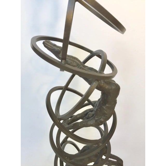 Brutalist Modern Iron Divers on Marble Stand Sculpture For Sale - Image 4 of 12