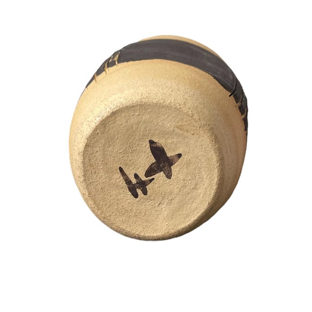 Mid-Century Artisan Zen Textured Stoneware Pottery Vase Vessel, Signed For Sale - Image 12 of 13