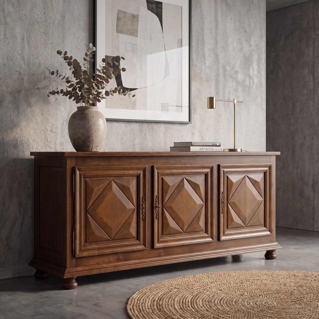 Brown French Geometric Sideboard, 1960s For Sale - Image 8 of 14