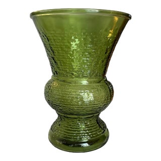 1970s Large Glass Vase Soreno Green Ripple Textured Glass Vase For Sale