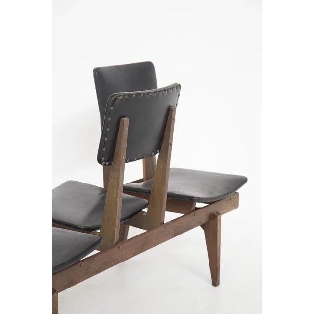 Wood Vintage Italian Bench with Black Leather Seats For Sale - Image 7 of 10