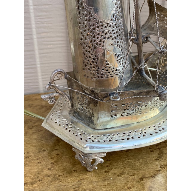 Mid 20th Century Vintage German Silver Sailing Ship Nightlight | an English Coastal Curiosity For Sale - Image 5 of 11