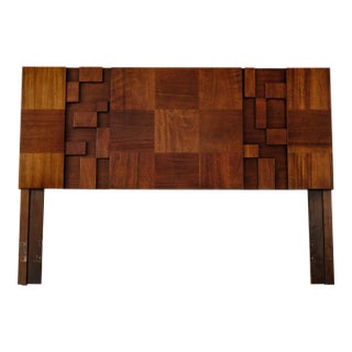 Mid-Century Attributed Lane Staccato Brutalist Walnut Queen Headboard For Sale