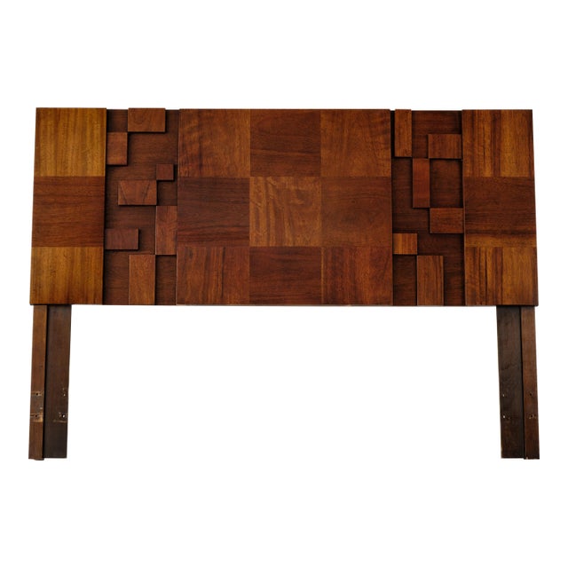 Mid-Century Attributed Lane Staccato Brutalist Walnut Queen Headboard For Sale