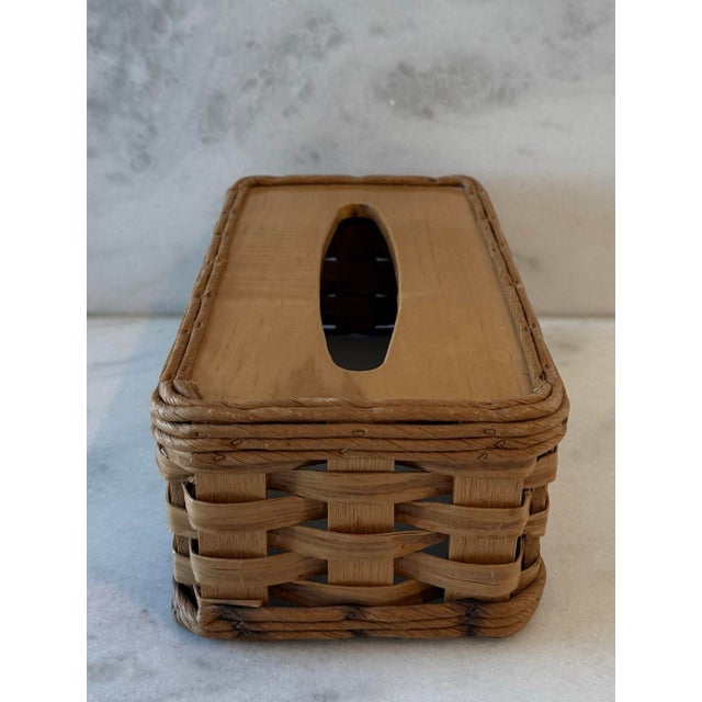 American Vintage Woven Splint Wood Tissue Box Cover For Sale - Image 3 of 11