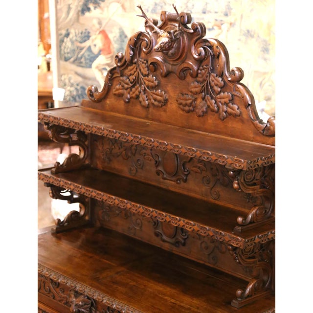 Late 19th Century 19th Century French Carved Oak Saint-Hubert Hunt Buffet With Stag Crest For Sale - Image 5 of 14