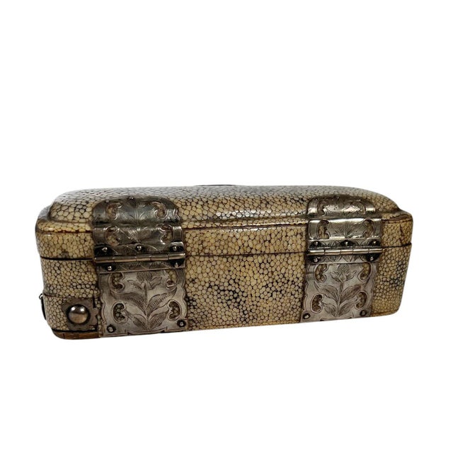 Shagreen Pen Box With Engraved Silver Mounts and Hidden Drawer For Sale - Image 10 of 10