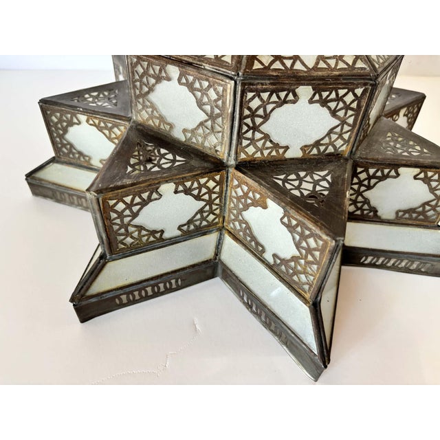 Metal Moroccan Moorish Star Shape Frosted Glass Lantern Light Shade For Sale - Image 7 of 17