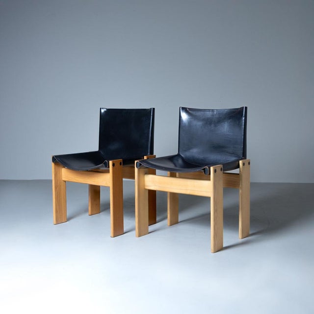 Wood Monk Chairs in Leather by Afra & Tobia Scarpa for Molteni, 1973, Set of 8 For Sale - Image 7 of 13