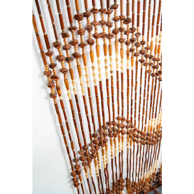 1970s Vintage Hippie Boho Door Way Wood Bead Curtain Hanging Brown Tan Room Divider For Sale - Image 5 of 10