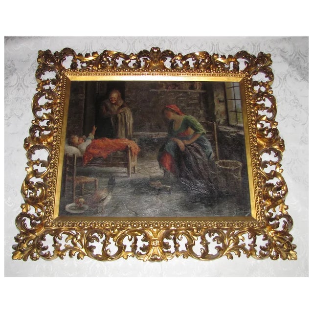 Antique Italian Oil on Canvas Painting Guilio Bertoncelli Circa 1910 For Sale - Image 4 of 12