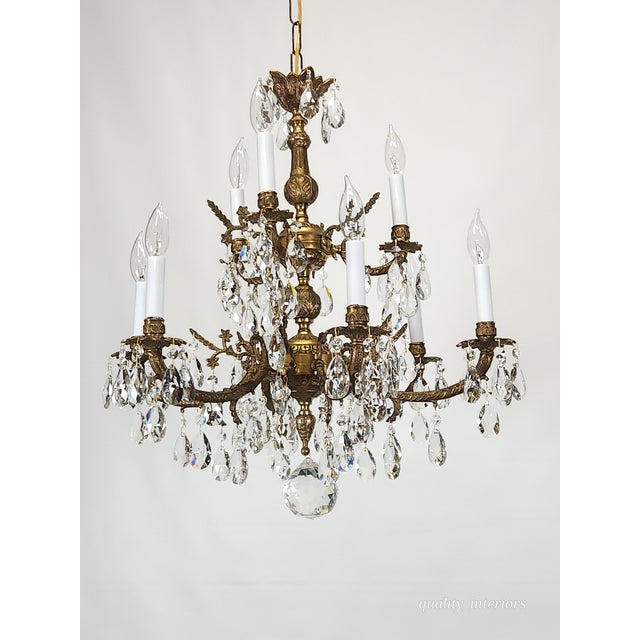 Shabby Chic Antique Epic Glowing Glistening 9 Arm 9 Light Cut Lead Glass Crystal Chandelier For Sale - Image 3 of 18