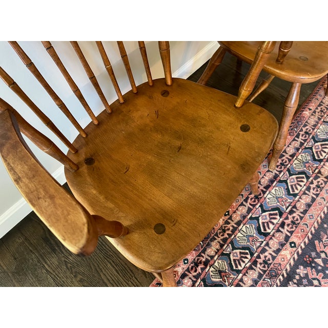 Wood Pair Ethan Allen Birdcage Arm Chairs Cherry Wood Windsors For Sale - Image 7 of 10