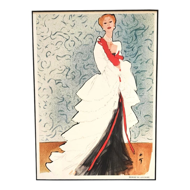 1953 Mid-Century French Fashion Print-Givenchy, by Rene Gruau,matted For Sale