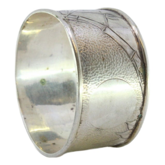 Hammered Silver Napkin Ring with Engraved Floral Motifs For Sale