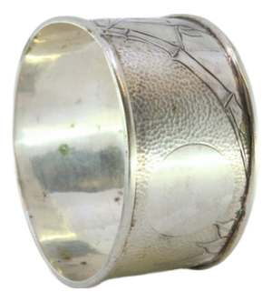 Hammered Silver Napkin Ring with Engraved Floral Motifs