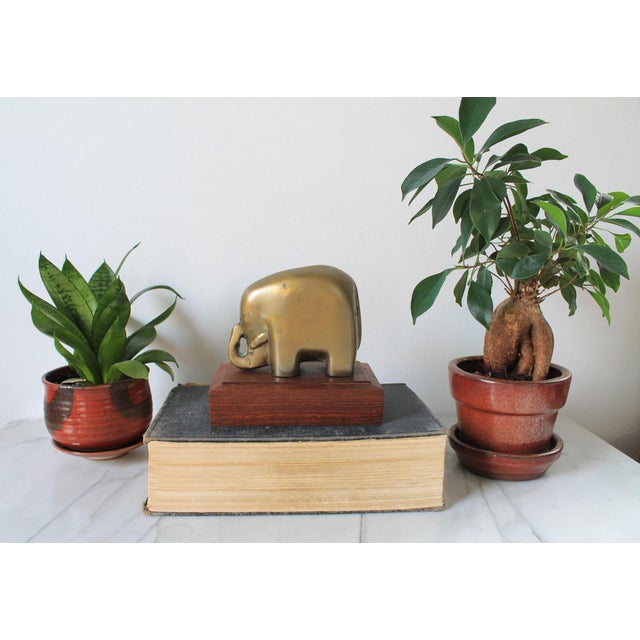 Mid 20th Century Vintage Brass Elephant on Wood Stand For Sale - Image 5 of 9