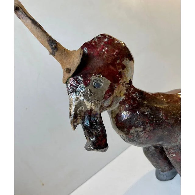 Danish Naive Fantasy Unicorn in Raku Burnt Stoneware, 2000s For Sale - Image 9 of 12
