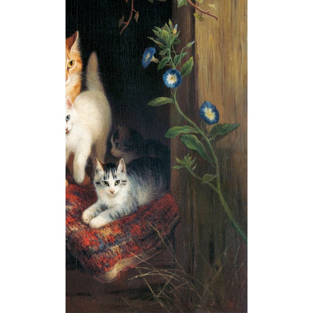 Paper 1844 Vintage Cat With Kittens Art Print, Victorian Animal Painting by Henriëtte Ronner - 36" X 48" For Sale - Image 7 of 8