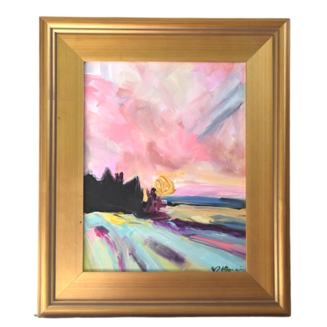 2020s Pastel Impressionist Landscape Painting Including the Antiqued Gold Wood Frame For Sale - Image 5 of 5