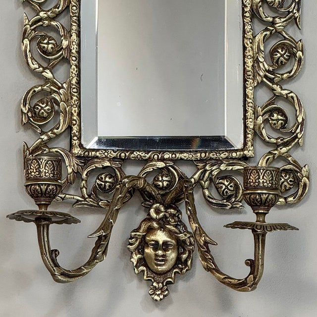 19th Century Italian Renaissance Cast Bronze Mirrored Wall Sconces - a Pair For Sale - Image 9 of 18