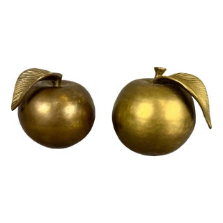 Pair of Mid-Century Oversized Brass Apple Paper Weights For Sale