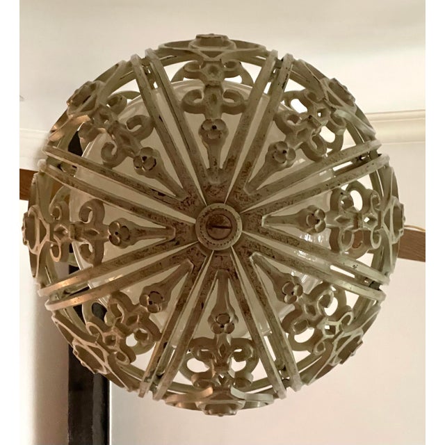 Mid-Century White and Gold Metal Filigree Sphere Pendant Light | Chairish