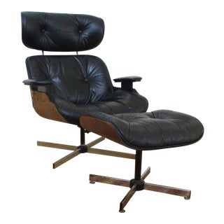 Eames Era Black Plycraft Lounge Chair & Ottoman For Sale