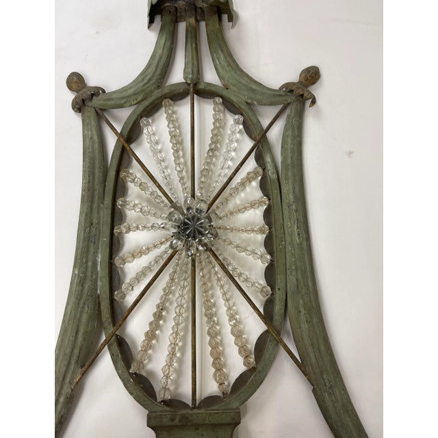 Mid-Century Modern Mid 20th Century Large Italian Tole and Crystal Sconces - a Pair For Sale - Image 3 of 5