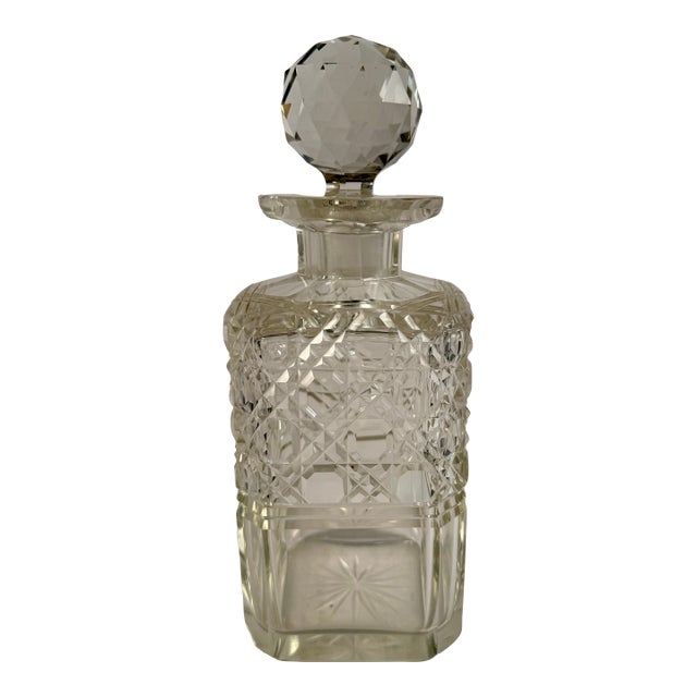 Antique, English Hobnail and Diamond-Cut Crystal Decanter For Sale