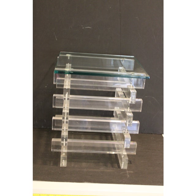 1970s Share Stacked Lucite Side End Table With Glass Top For Sale - Image 11 of 11