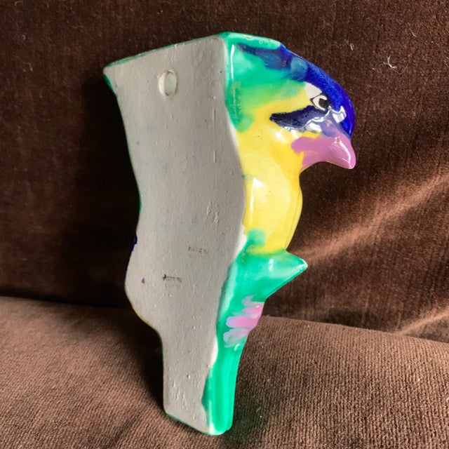 Vintage Mid-Century Glazed Majolica Bird Japanese Wall Pocket Vase For Sale - Image 9 of 13