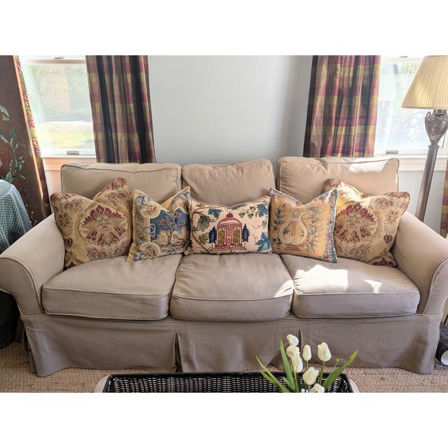 Gothic Vintage French Neoclassical Aubusson Jacquard Tapestry Pillows- A Pair For Sale - Image 3 of 16