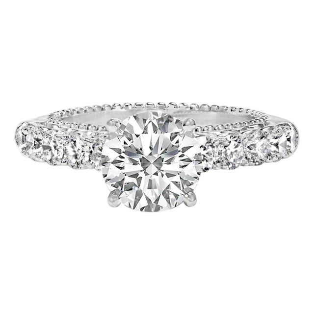 14K White Gold 3 1/5 Cttw Lab Grown Diamond Vintage Style Engagement Ring - Size 7 For Sale