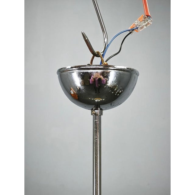 Glass Art Deco Czech Chrome and Frosted Glass Chandelier, 1930s For Sale - Image 7 of 13