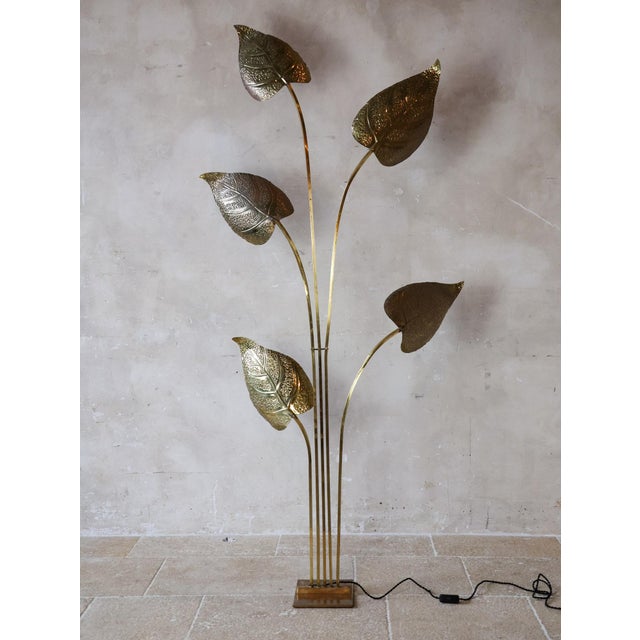 Floor Lamp with Brass Leaves attributed to Carlo Giorgi for Bottega Gadda, 1970s For Sale - Image 10 of 15