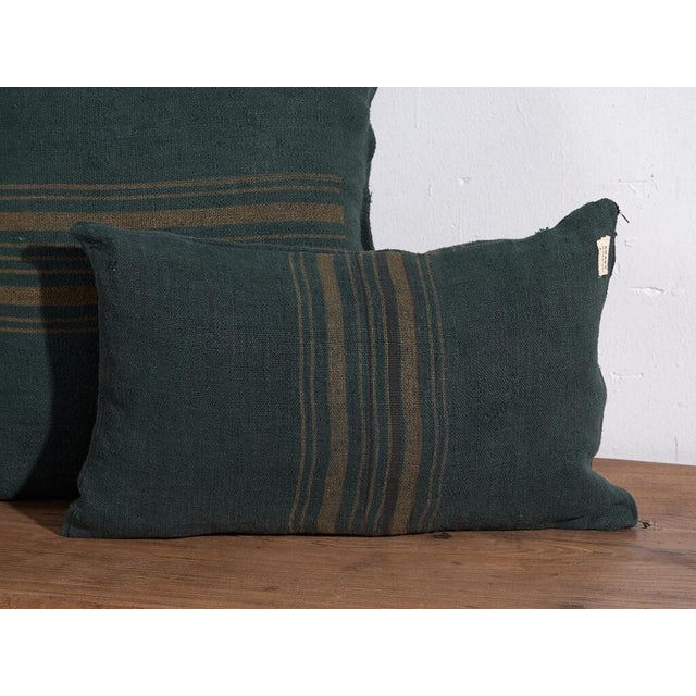 Antique Green Linen Cushion For Sale - Image 5 of 11