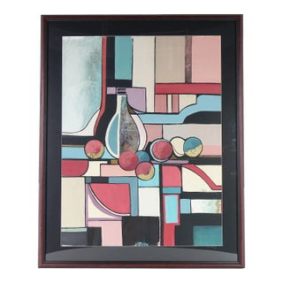 Abstract Still Life, Original Mixed Media Painting on Paper, Signed For Sale