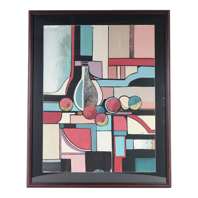 Abstract Still Life, Original Mixed Media Painting on Paper, Signed For Sale