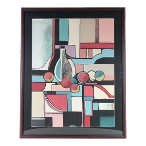 Abstract Still Life, Original Mixed Media Painting on Paper, Signed