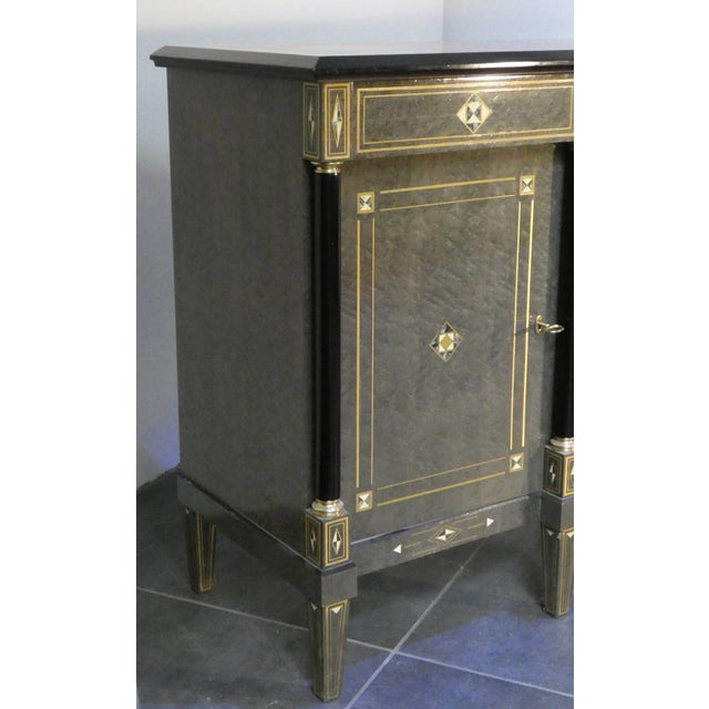 Louis XVI Style Hollywood Regency Sideboard in Burl Wood, Grey Lacquer and Brass, France, 1980s For Sale - Image 11 of 18
