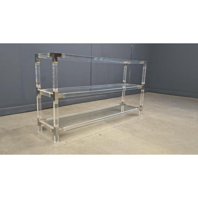 Glass Chrome and Acrylc Glass Console Table, 1970s For Sale - Image 7 of 14