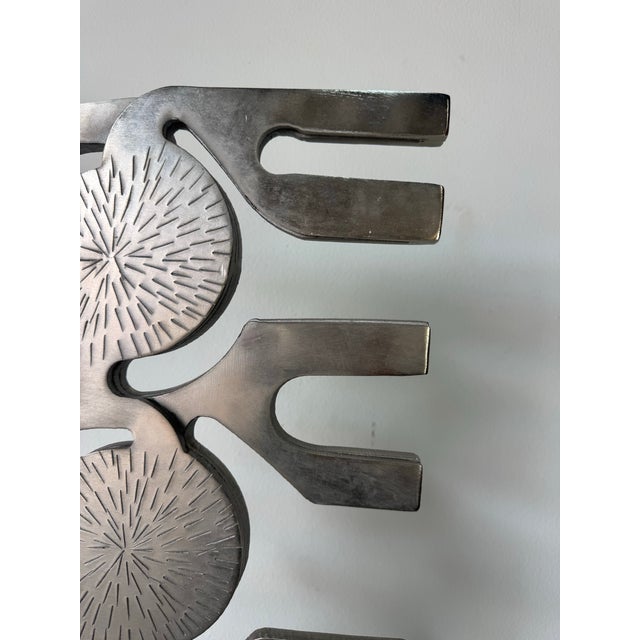 1980’s Vintage Brutalist Abstract Stainless Steel Sculpture on Black Marble Base For Sale - Image 11 of 12