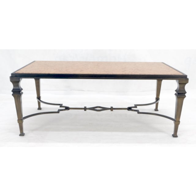 Heavy Forged Bronzed Iron Base Rouge Marble Top Coffee Table Mint For Sale - Image 4 of 12