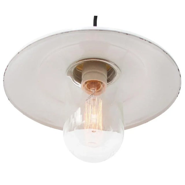 Mid-Century Modern Vintage White Enamel, Brass and Clear Glass Pendant Lights For Sale - Image 3 of 6