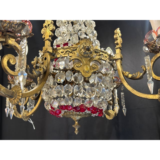 Gilt Bronze and Crystal 4-Light Chandelier with Enameled Glass Decoration, Early 20th Century For Sale - Image 11 of 12
