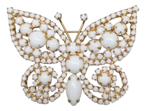 Vintage 1960s Signed Napier Goldtone & White Rhinestone Butterfly Brooch