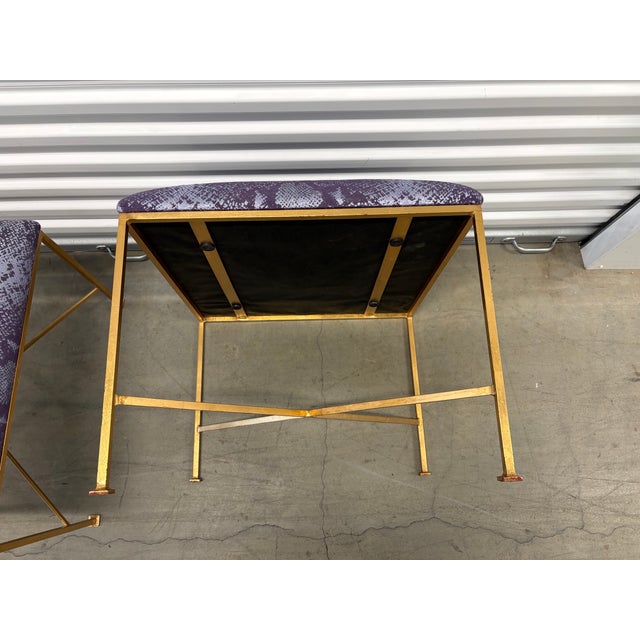 Textile Glam Rock Snakeskin Benches With Brass X-Base For Sale - Image 7 of 10