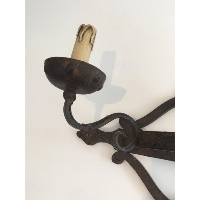 Metal Large Wrought Iron Wall Sconce, French, circa 1950 For Sale - Image 7 of 12