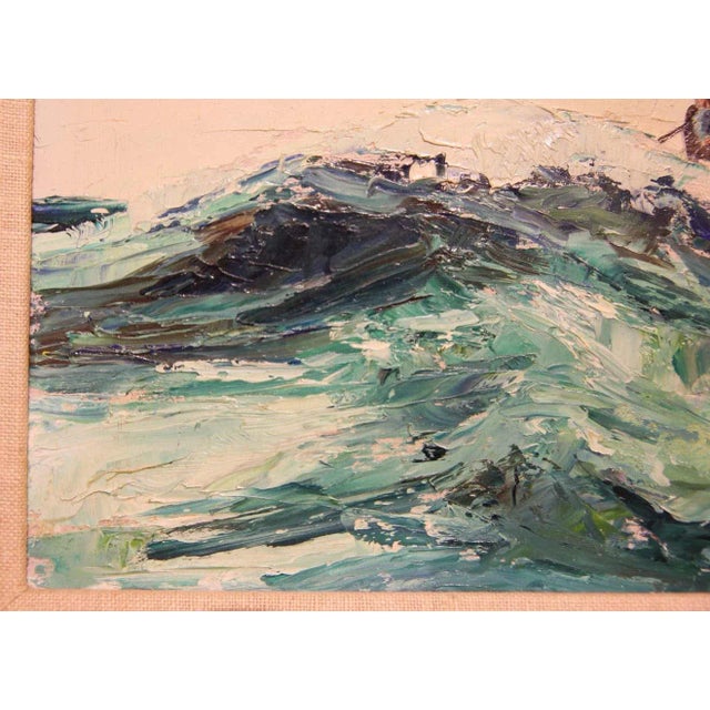 Mid 20th Century Chester Dixon Snowden 1 Blue Toned Impressionist Seascape with Fishermen Landscape Painting 20th Century For Sale - Image 5 of 11